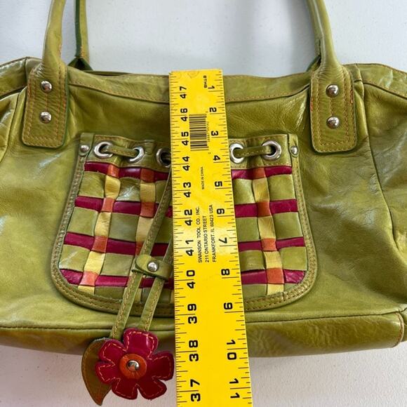 Sofia C. Handbag Green Red Genuine Leather Woven Pattern With Cut Out Charms - Picture 4 of 15